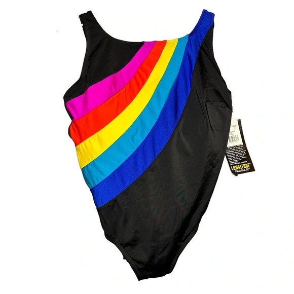 NWT Longitude Black Muli-Color One Piece Swimsuit. Sz: 14 - Picture 1 of 8